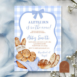 Blå Gingham Rutig Bulle i ugnen baby shower Inbjudningar