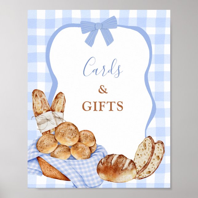 Blå Gingham Rutig Bulle i ugnen Kort och presenter Poster (Framsidan)