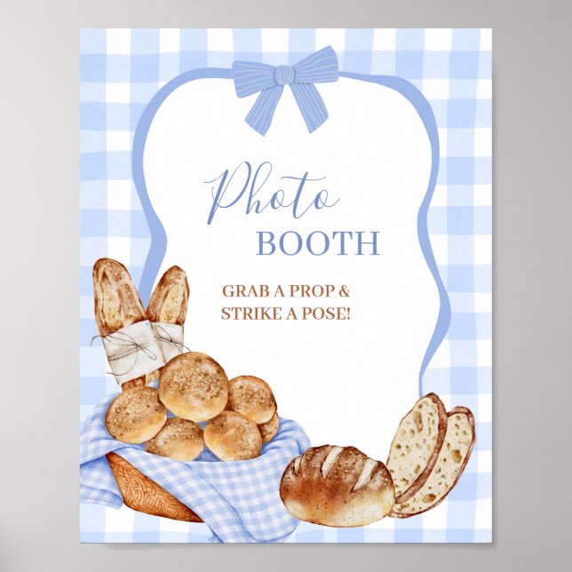 Blå Gingham Rutig Knut PhotoBooth Festskylt Poster (Framsidan)