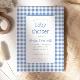 Blå Gingham Rutig Pojke Baby Shower Inbjudningar
