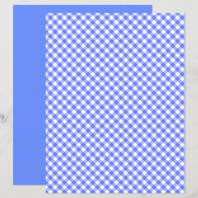 Blå Gingham Scrapbook Papper (Fram/baksida)