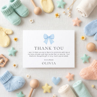 Blå Gingham-slöja Baby Shower Tack Kort