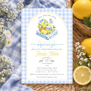 Blå Gingham-slöja Citron Picknick Bröllopsdusch Inbjudningar