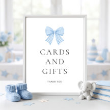 Blå Gingham-slöja Kort Gåvor Baby Shower 