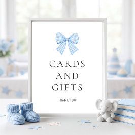 Blå Gingham-slöja Kort Gåvor Baby Shower Poster