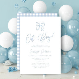 Blå Gingham-slöja Oh Pojke Baby Shower Inbjudningar