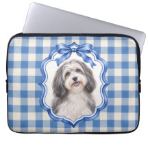Blå Gingham Snygg Havanesiskt Hund Datorfodral