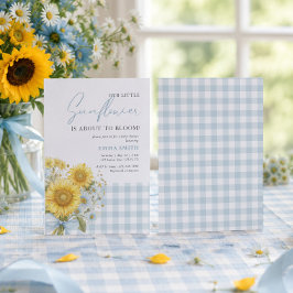 Blå Gingham Solros Snygg Sommar Bebis Shower Inbjudningar