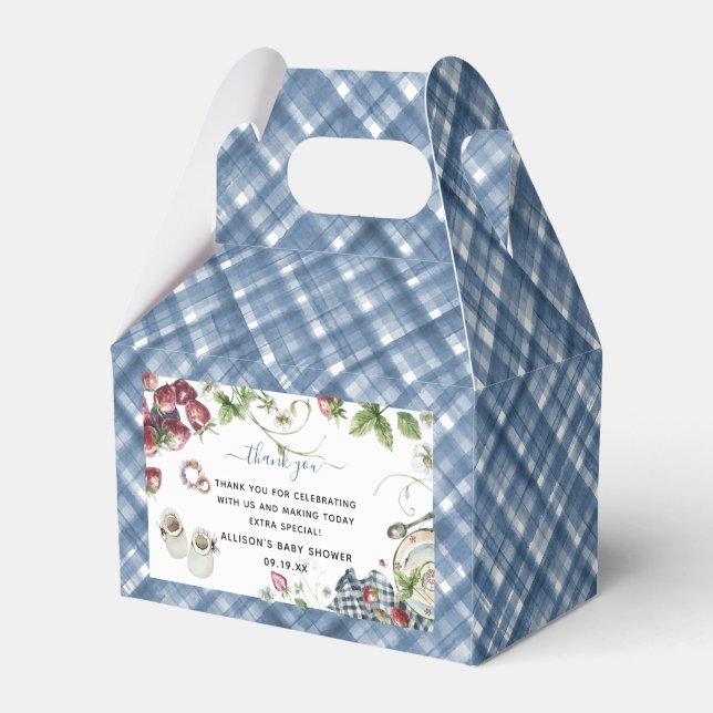 Blå Gingham | Sommar Picknick Bebis Shower Presentaskar (Framsidan Sidan)