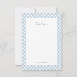 Blå gingham söt personlig baby shower tack kort