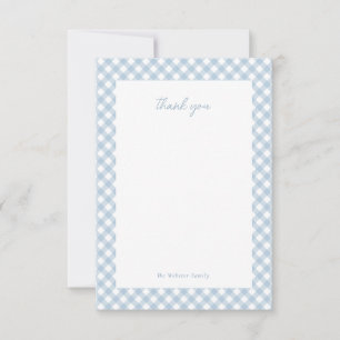 Blå gingham söt personlig baby shower tack kort