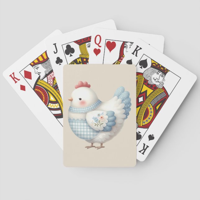 Blå Gingham Stuga Höna Casinokort (Baksidan)