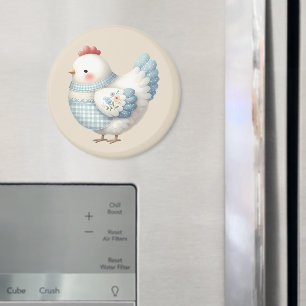 Blå Gingham Stuga Höna Magnet