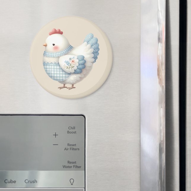 Blå Gingham Stuga Höna Magnet (In Situ (Fridge))
