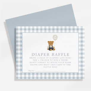Blå Gingham Teddybjörn blöja lotteri kort