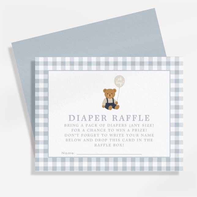 Blå Gingham Teddybjörn blöja lotteri kort (Skapare uppladdad)