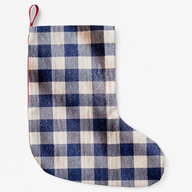 Blå gingham trasa closeup, skjortväv struktur  liten julstrumpa (Framsidan)