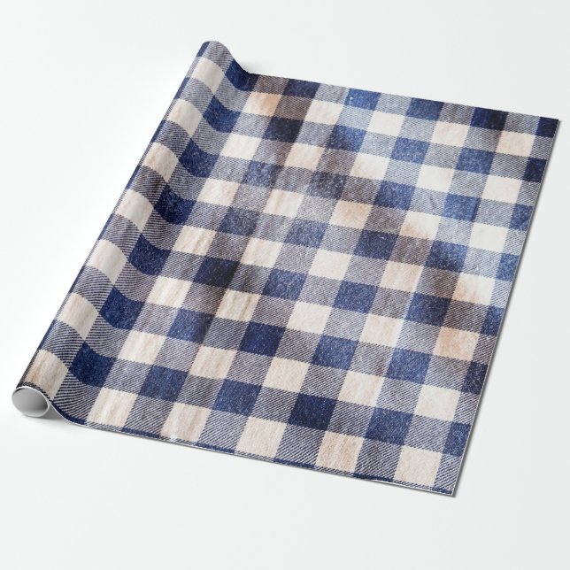 Blå gingham trasa closeup, skjortväv struktur  presentpapper (Utrullad)