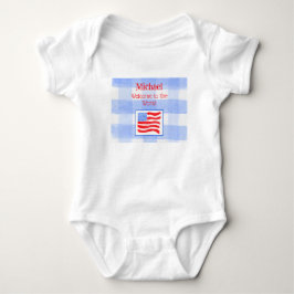 Blå Gingham USA Flagga VÄLKOMMEN Babykläder T Shirt