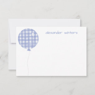 Blå Gingham Watercolor Balloon Note Card Tack Kort