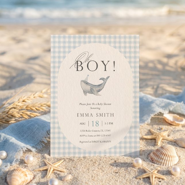 Blå Gingham Watercolor Val Baby Shower Inbjudningar (Skapare uppladdad)