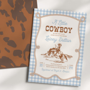 Blå Gingham Western Baby Shower-inbjudan Inbjudningar