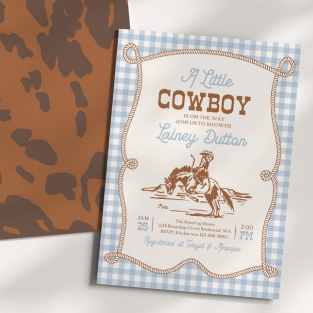 Blå Gingham Western Baby Shower-inbjudan Inbjudningar (Skapare uppladdad)