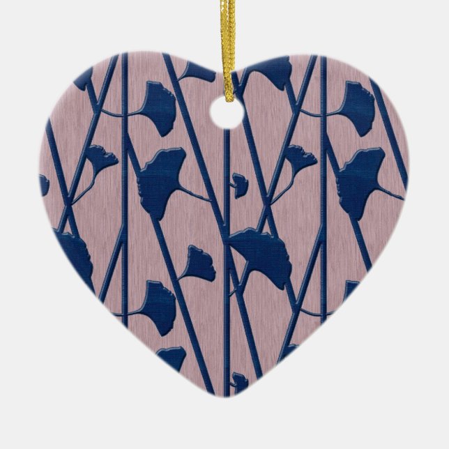 blå ginkgo julgransprydnad keramik (Framsidan)