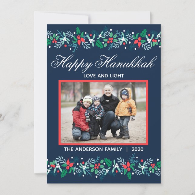 Blå Girlang Hanukkah - Platt Högtidskort Julkort (Framsida)