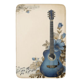 Blå gitarr musik notblad blommor badrumsmatta