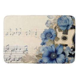 Blå gitarr musik notblad blommor badrumsmatta