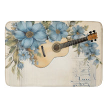 Blå gitarr musik notblad blommor