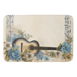 Blå gitarrmusiknoter blommor badrumsmatta