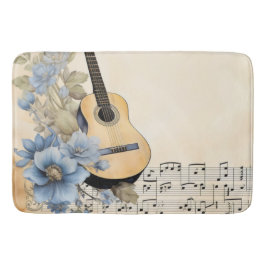 Blå gitarrmusiknoter blommor badrumsmatta