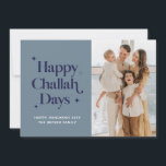 Blå glada Challah-dagar Hanukkah familjefoto Julkort<br><div class="desc">© Gorjo Designs. Skapad för dig via Zazzle-plattformen.

// Behöver du hjälp med att anpassa din design? Har du andra idéer? Kontakta mig (Zoe) direkt via kontaktknappen nedan.</div>