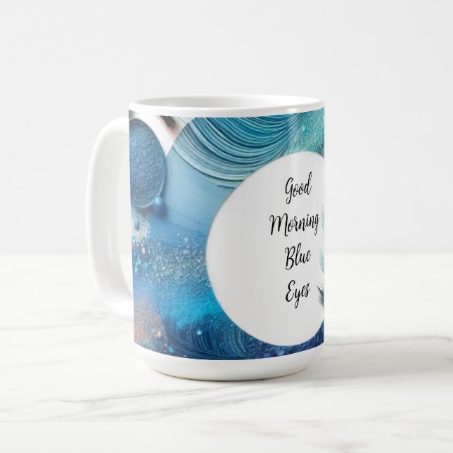 Blå Glam Öga Shadow Morgon Vibe Kaffemugg (Framsida vänster)