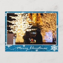 Blå glans-Snö-flingor Fotojul Vykort