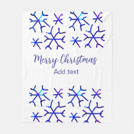 Blå, glänsande snöflingor jul mönster f fleecefilt