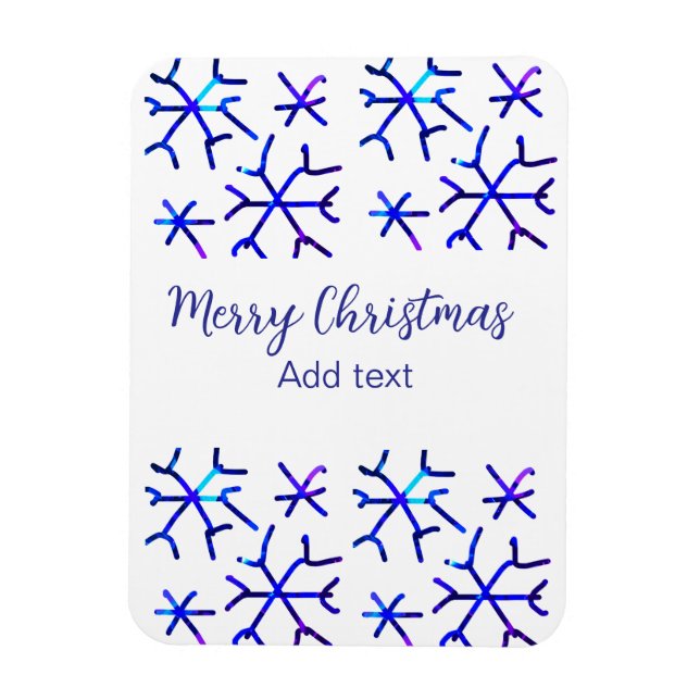 Blå, glänsande snöflingor jul mönster f magnet (Vertikal)