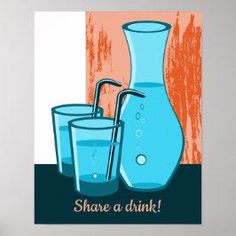 Blå Glas, Sugrör & Karaff Dela en Dryck! Poster