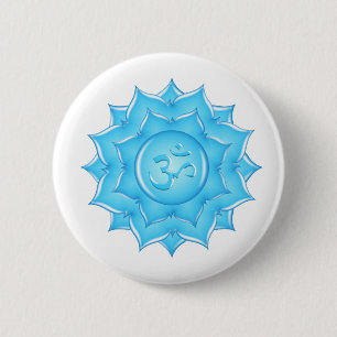 Blå glaset Lotus Flower Om Symbol Teckning Knapp