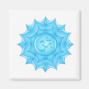 Blå glaset Lotus Flower Om Symbol Teckning Magnet
