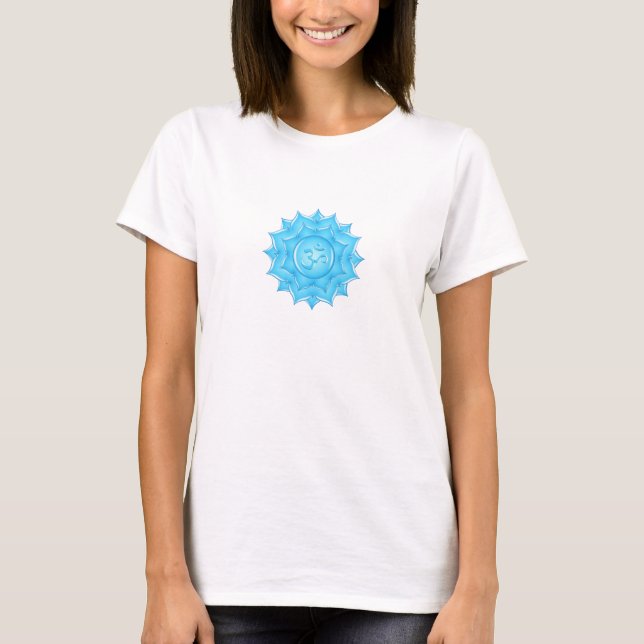 Blå glaset Lotus Flower Om Symbol Teckning T Shirt (Framsida)