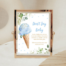 Blå Glass Baby Shower Säga Inte Baby Skylt