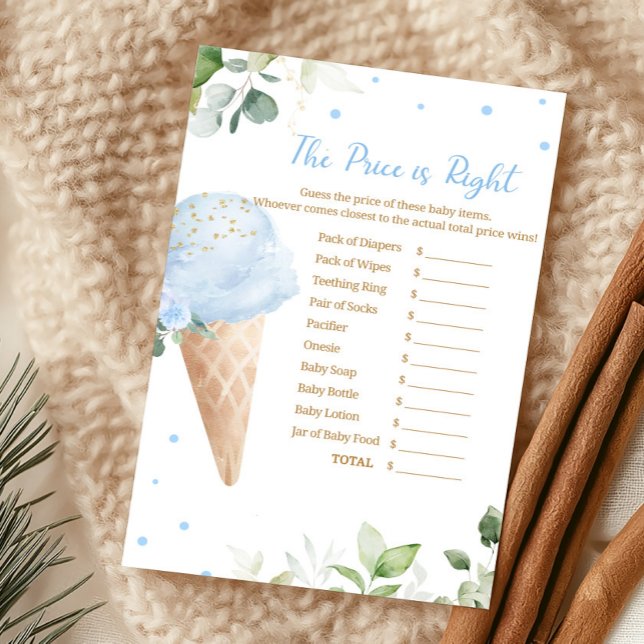 Blå Glass Baby Shower The Price Is Right Lek (Ice Cream Baby Shower The Price Is Right Game)