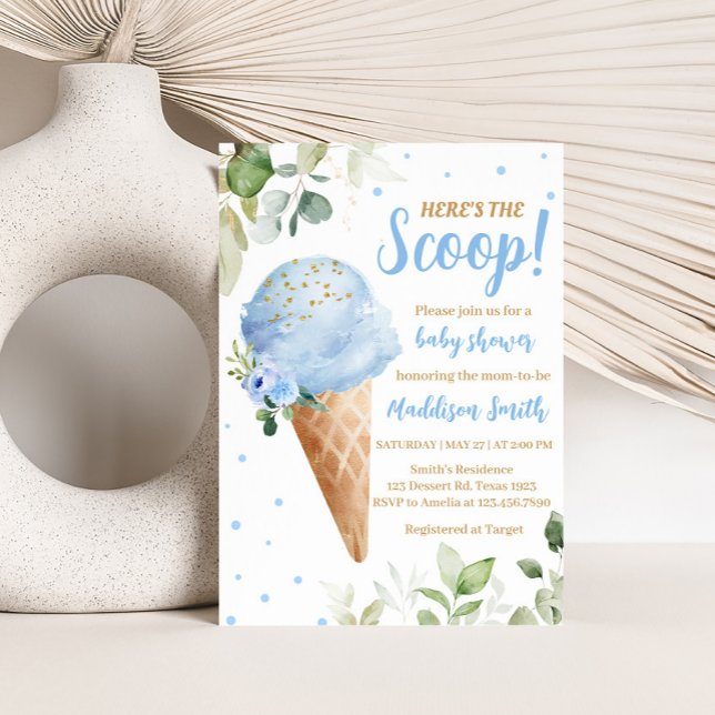 Blå Glassmakeri Baby Shower Inbjudan (Ice Cream Baby Shower Invitation)