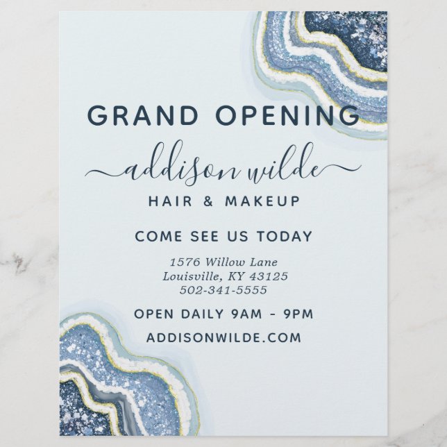 Blå Glitter Agat Geod Affärs Flyer (Framsidan)