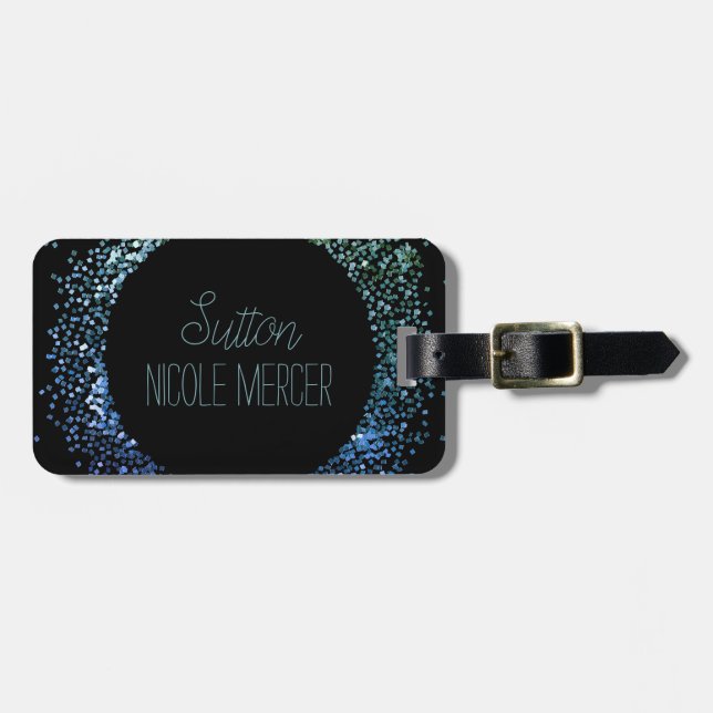 Blå Glitter-cirkel Bagagebricka (Horisontell Framsida)