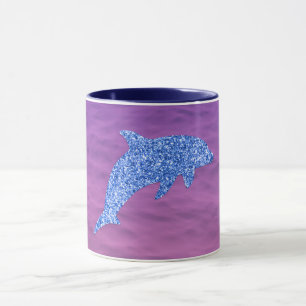 Blå Glitter-delfiner i Rosa och Lila Mugg