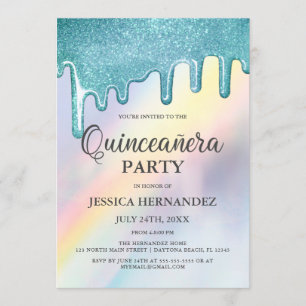 Blå Glitter-drivrutin för regnbåge (Quinceañera) Inbjudningar